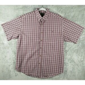 Vintage C.C. Filson Shirt Mens Large Seattle Short Sleeve Red Plaid Button Up
